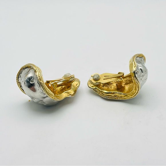 Bold Vintage Mixed Metal Molten Statement Clip Earrings Runway Avant Garde - Picture 12 of 16